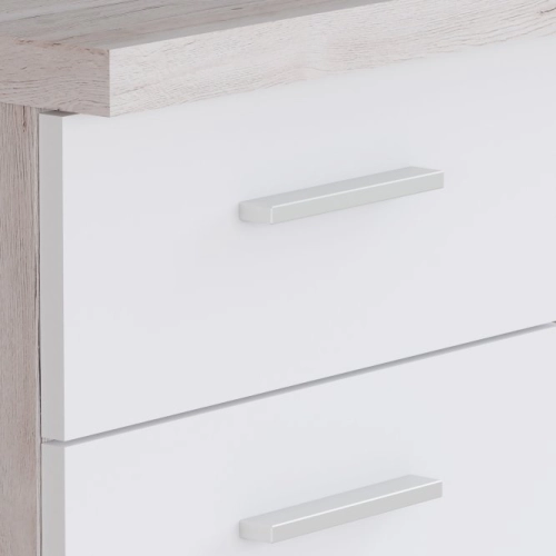 Biurko 145x60 cm z 4 szufladami i szafką Biały/Dąb Piaskowy